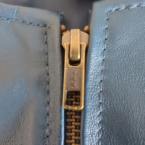 Maggie Barnes Genuine Leather Coat ~ Collarless ~ Blue ~ Women's 4X - Picture 5 of 7